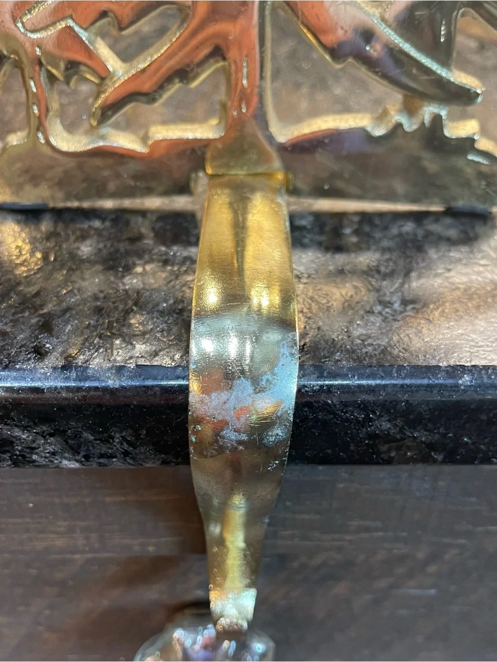 VTG Hallmark Metal Brass Tone Holiday Mantel Hooks Set - Sleigh, Trees & Moose